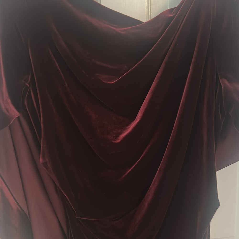 Betsy & Adam Draped Velvet Midi Dress in Wine